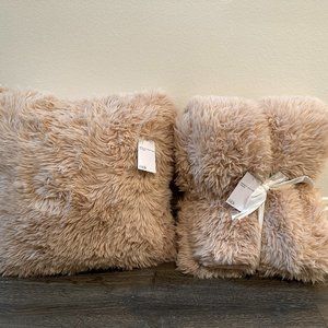 Pink Faux Fur Throw Blanket & Pillow